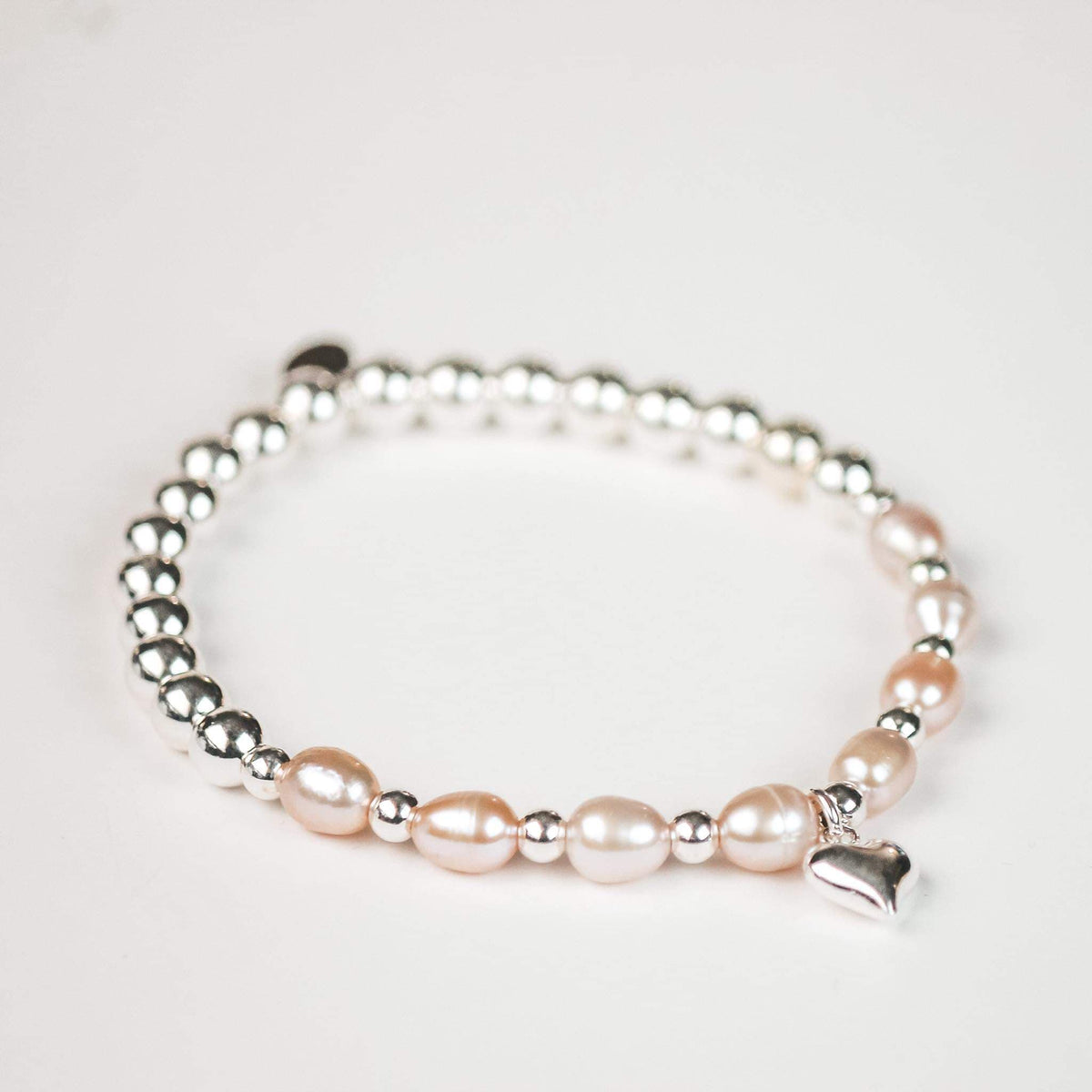 Pearl Sterling Silver Bracelet - puffed heart - Charmed Collection