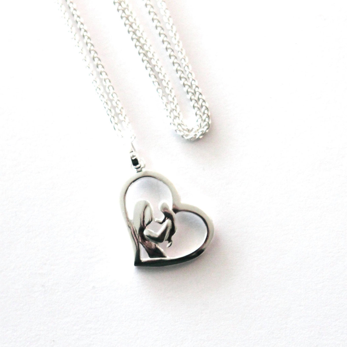 Mother &amp; Child Heart Sterling Silver Necklace
