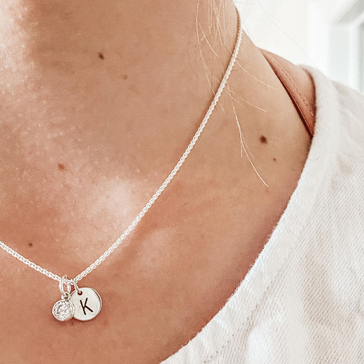 The Dani Necklace / Sterling Silver - Stamped Initial and Birthstone Necklace