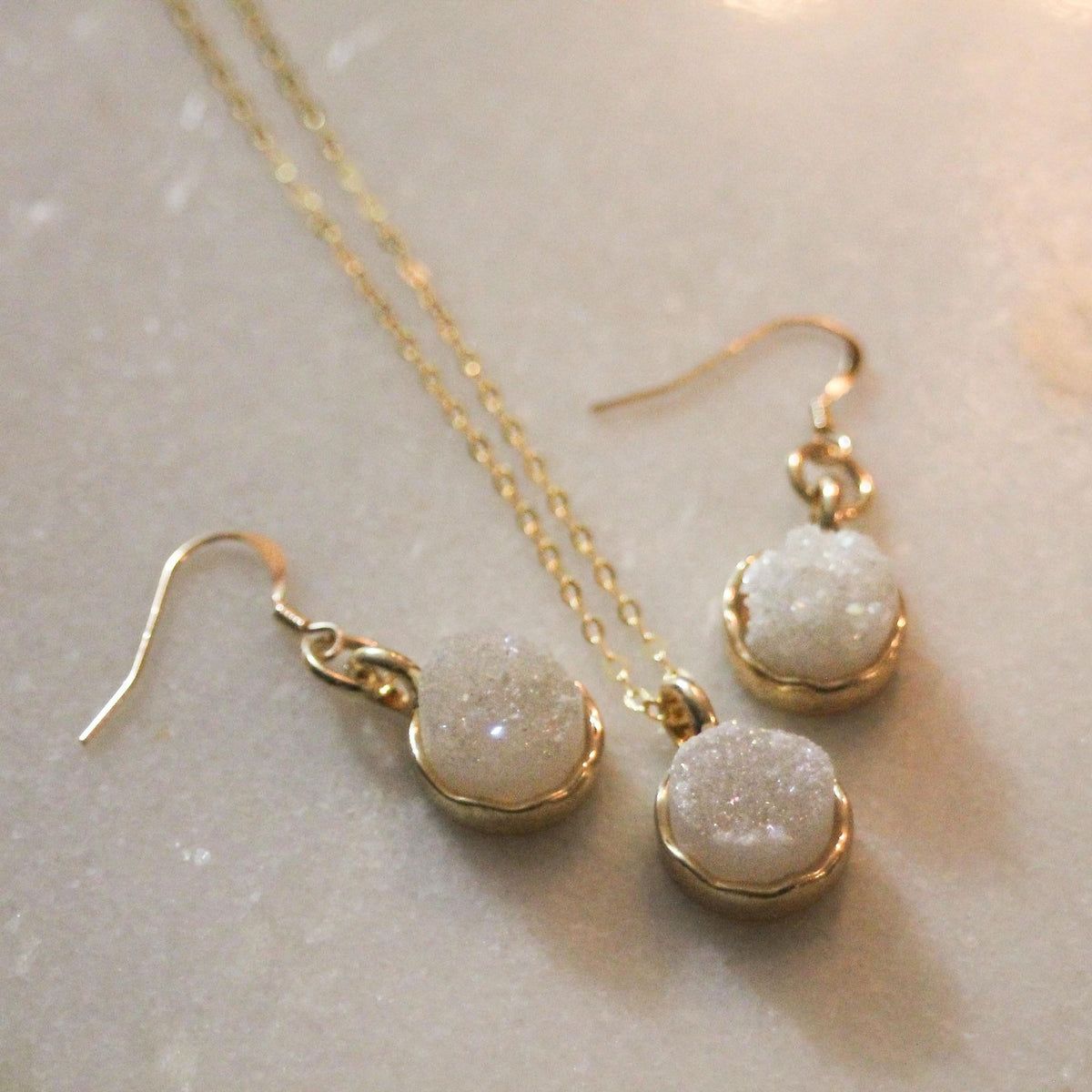 Gold Vermeil - Druzy Necklace and Earring set